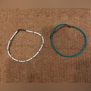White Turquoise Seed Bead Choker Necklace Set of TWO
